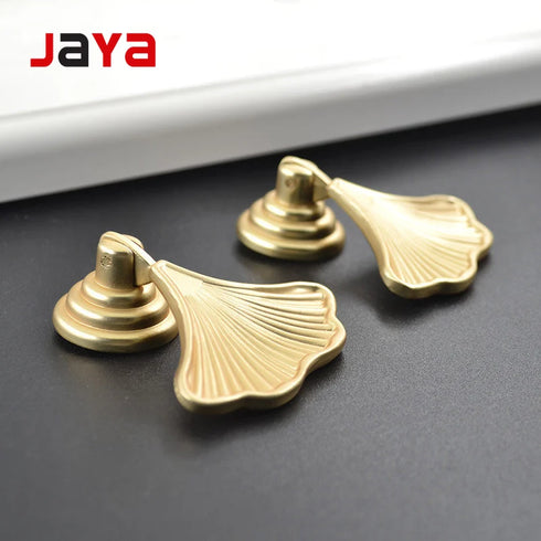 JAYA Ginkgo Leaf Cabinet Pendant Pull Aluminum Alloy Satin Brass Finish Decorative Drawer Handle for Wardrobe Cupboard
