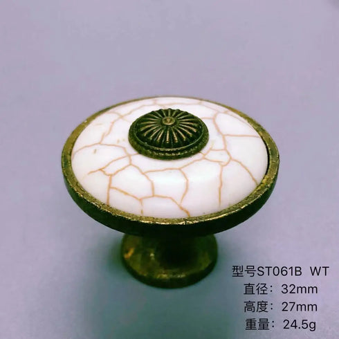 JAYA Vintage Synthetic Turquoise Cabinet Knobs Zinc Alloy Round Single Hole Drawer Pulls Blue Ivory for Dresser Wardrobe