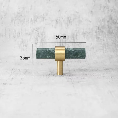 JAYA Luxury Marble and Brass Cabinet Handles Green White T Bar Pulls Knobs for Kitchen Cabinets Drawers and Wardrobes