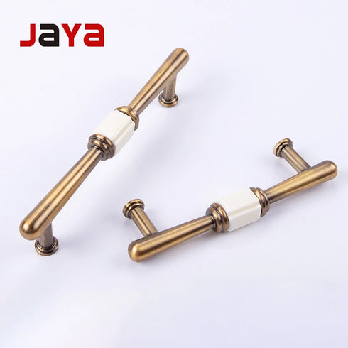 JAYA Antique Brass Zinc Alloy Cabinet Pulls with White Ceramic Center for Wardrobe Kitchen Drawer Furniture
