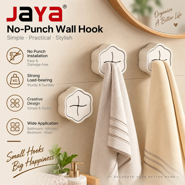 JAYA High Quality No-punch Rag Plug Plastic Hook for Kitchen Bathroom Creative Towel Rack Wall Hanging Storage Hook