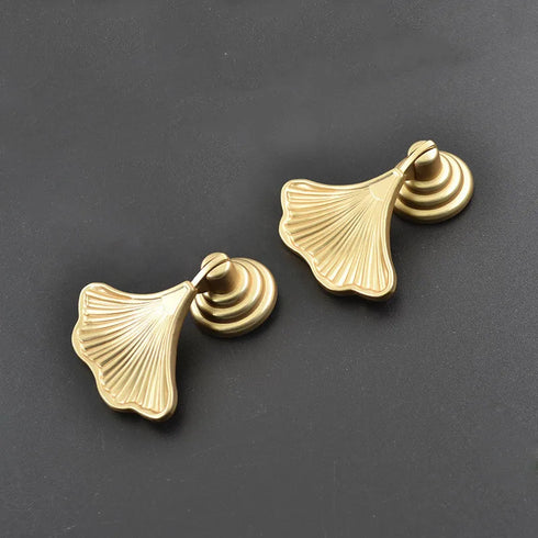 JAYA Ginkgo Leaf Cabinet Pendant Pull Aluminum Alloy Satin Brass Finish Decorative Drawer Handle for Wardrobe Cupboard