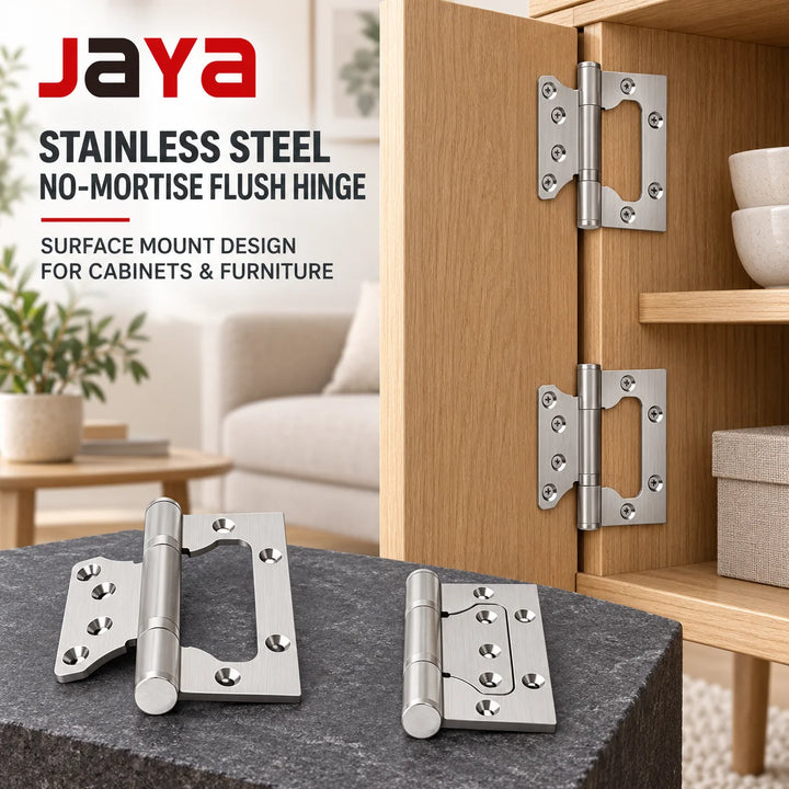 JAYA Stainless Steel No Mortise Flush Hinge Butterfly Cabinet Door Hinge Rust Resistant Furniture Hardware