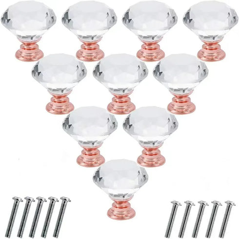 JAYA 30mm Clear Faceted Crystal Glass Cabinet Knob with Silver Base for Dresser Drawer Kitchen Dining Room Furniture
