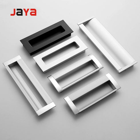 JAYA Modern Aluminum Alloy Recessed Cabinet Handles Black Silver Flush Finger Pulls for Kitchen Drawers Wardrobes Furniture