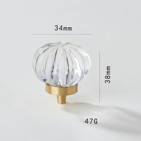 JAYA Transparent Champagne Crystal Cabinet Knobs with Brass Base Decorative Drawer Pulls for Wardrobe and Dresser