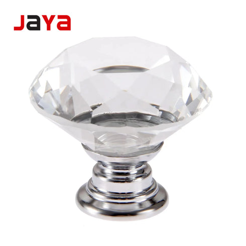 JAYA 30mm Clear Faceted Crystal Glass Cabinet Knob with Silver Base for Dresser Drawer Kitchen Dining Room Furniture