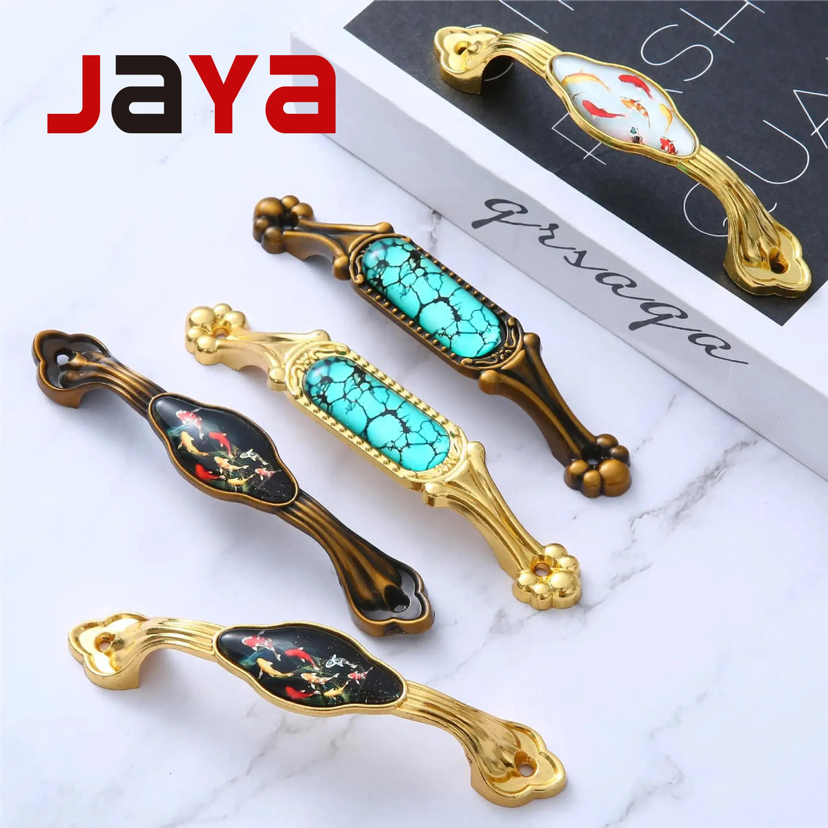 JAYA Bedroom Kitchen Cupboard Handle Classical Decorative Ceramic Antique Brass Zinc AlloyTibetan Style Furniture Door Handle