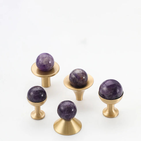 JAYA Nordic Natural Stone Ball Cabinet Knobs with Brass Base Single Hole Drawer Pulls for Dresser Wardrobe Shoe Cabinet