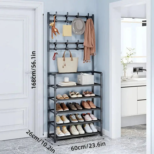 DAJUE Modern Convertible 4-Layer Shoe Rack with Hat & Coat Storage for Living Room & Dining Area Metal Iron Construction