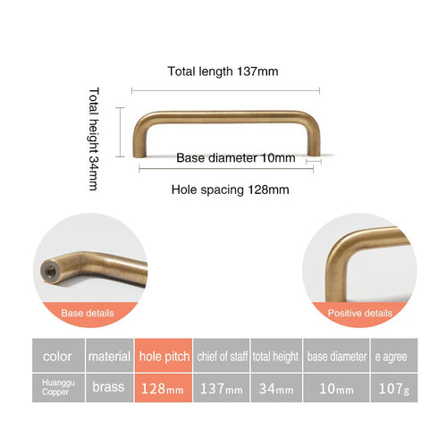 JAYA Solid Brass Yellow Bronze Cabinet Pull Handles French Retro Minimalist Long Round Bar for Wardrobe Doors Drawers