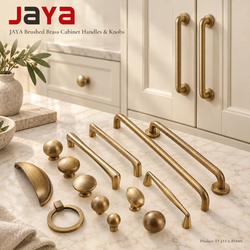 JAYA Luxury Modern Drawer Solid Brass Gold Pulls Knobs Kitchen Brushed Brass Cabinet Door Handle