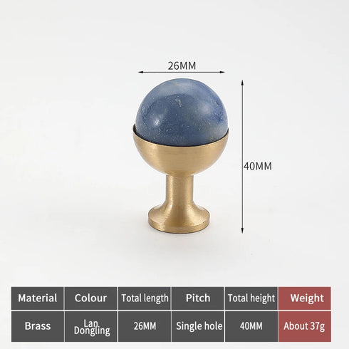 JAYA Nordic Natural Stone Ball Cabinet Knobs with Brass Base Single Hole Drawer Pulls for Dresser Wardrobe Shoe Cabinet