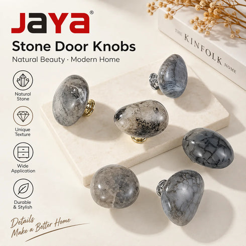 JAYA Stone Door Knobs Vintage Natural Agate Stone Cabinet Knobs Modern Kitchen Wardrobe Furniture Door Handle