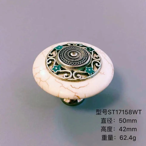 JAYA Vintage Synthetic Turquoise Cabinet Knobs Zinc Alloy Round Single Hole Drawer Pulls Blue Ivory for Dresser Wardrobe