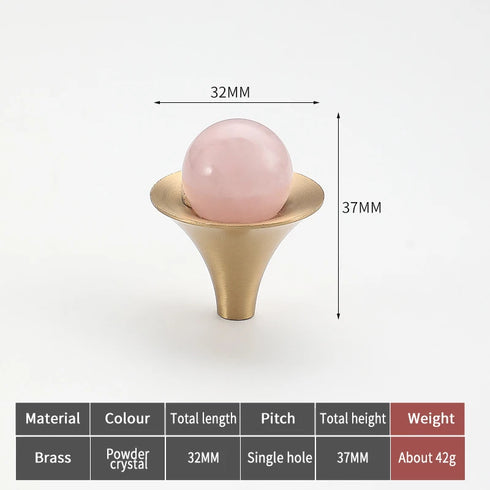 JAYA Nordic Natural Stone Ball Cabinet Knobs with Brass Base Single Hole Drawer Pulls for Dresser Wardrobe Shoe Cabinet