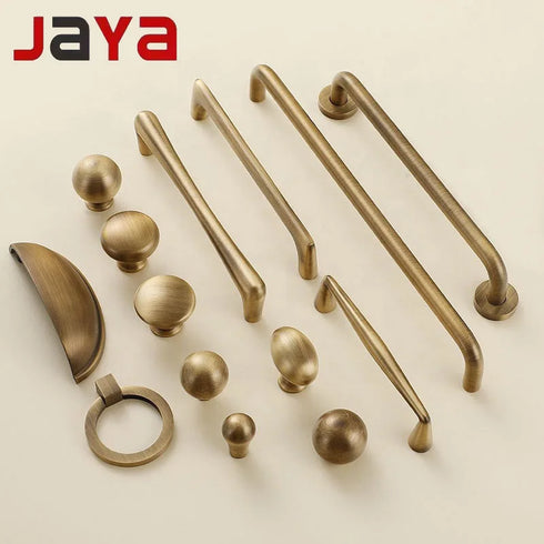JAYA Luxury Modern Drawer Solid Brass Gold Pulls Knobs Kitchen Brushed Brass Cabinet Door Handle