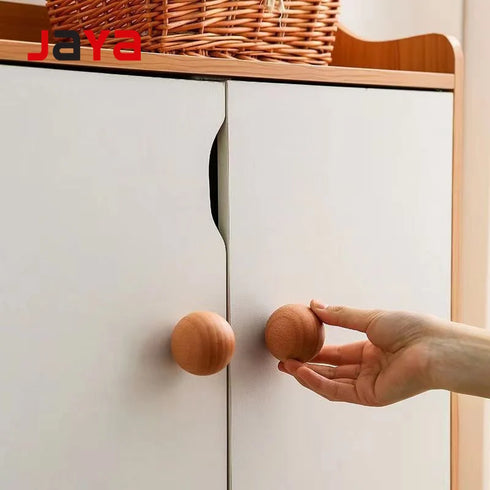 JAYA Round Wooden Cabinet Knobs Natural Wood Drawer Pulls for Wardrobe Cupboard Dresser Furniture