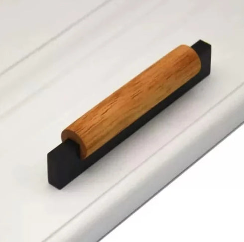 JAYA Modern Solid Wood Cabinet Pull Handles with Black Metal Base Drawer Pulls for Kitchen Wardrobe Cupboard Furniture