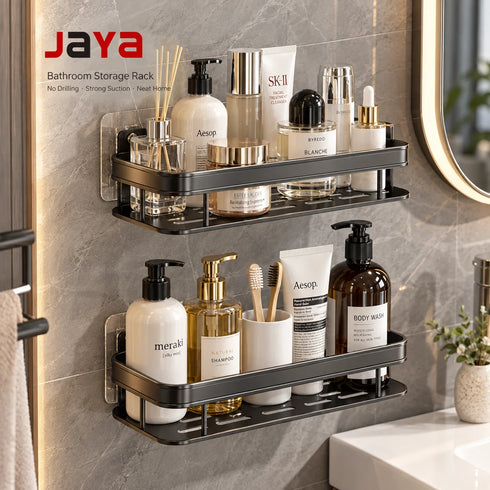 JAYA Modern Aluminum Alloy Toilet Furniture Hardware Rack Free Punch Suction Cup Wall Mounted Washstand Supplies Bathroom