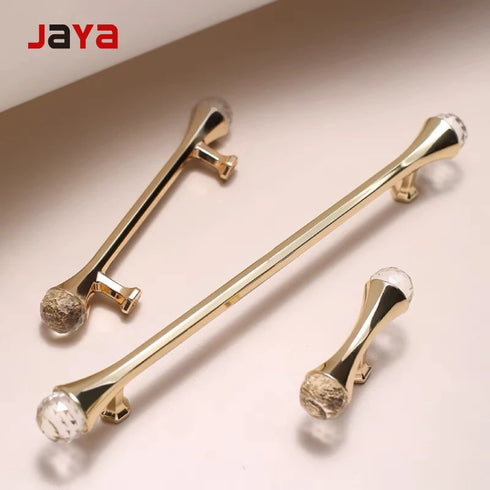 JAYA Gold Crystal End Cabinet Pulls Zinc Alloy Wardrobe Drawer Furniture Door Handles