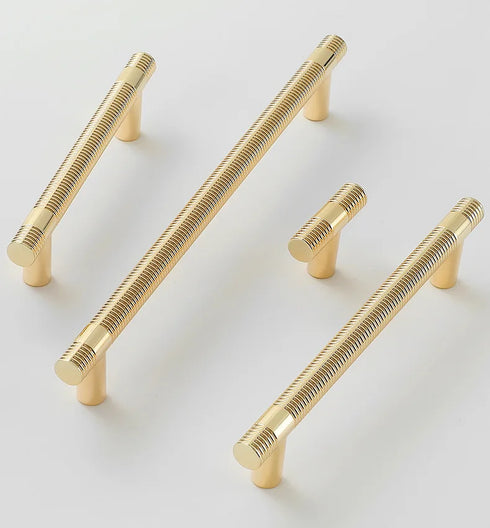 JAYA Ribbed Gold Brass Finish Cabinet Pull Handles and T Knobs Matte Black Kitchen Drawer Furniture Hardware