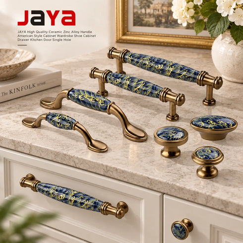 JAYA High Quality Ceramic Zinc Alloy Handle American Style Cabinet Wardrobe Shoe Cabinet Drawer Kitchen Door Single Hole