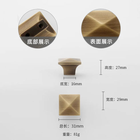 JAYA 2025 Retro Single Hole Solid Brass Wardrobe Handle Modern All-Copper All-Copper Square Cabinet Door Knobs