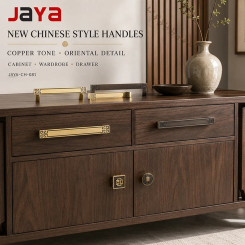 JAYA New Chinese Style Copper Cabinet Handles and Knobs Oriental Drawer Pulls for Wardrobe Cupboard Furniture