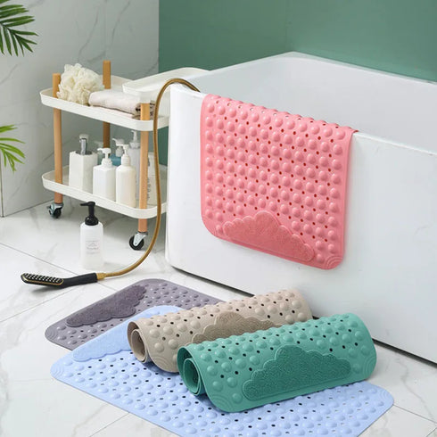 JAYA Rectangular Non Slip Bath Mat with Drainage Holes Massage Shower Floor Pad for Bathroom Bathtub Hotel and Home Use