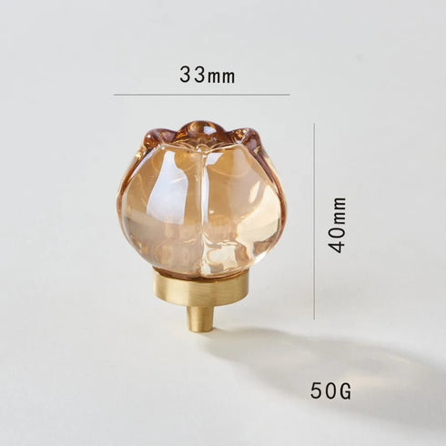 JAYA Transparent Champagne Crystal Cabinet Knobs with Brass Base Decorative Drawer Pulls for Wardrobe and Dresser