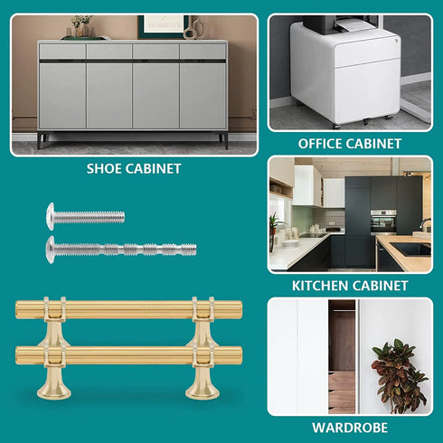 JAYA Polished Gold Aluminum Fluted Cabinet Pull Handle Two Hole Drawer Handle for Kitchen Wardrobe Furniture