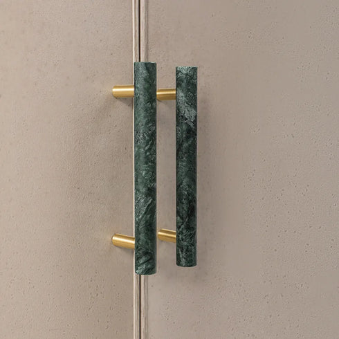 JAYA Luxury Marble and Brass Cabinet Handles Green White T Bar Pulls Knobs for Kitchen Cabinets Drawers and Wardrobes
