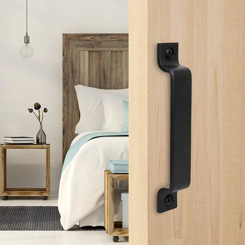 JAYA Matte Black Carbon Steel Barn Door Pull Handle with Mounting Screws for Wooden Sliding Cabinet Kitchen Partition Door