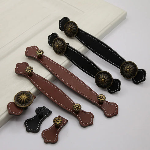 JAYA Nordic Originality Contemporary and Contracted Wardrobe Leather Handle Cabinet Brown Leather Strap Leather Handle