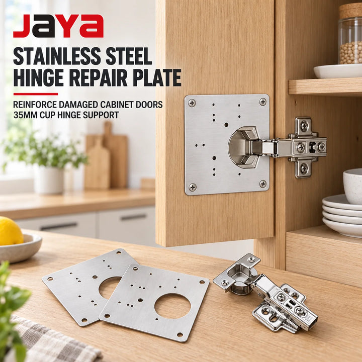 JAYA 35mm Stainless Steel Concealed Cabinet Hinge Repair Plate Rustproof Furniture Door Reinforcement Mounting Bracket