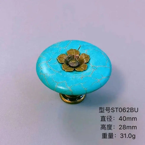 JAYA Vintage Synthetic Turquoise Cabinet Knobs Zinc Alloy Round Single Hole Drawer Pulls Blue Ivory for Dresser Wardrobe