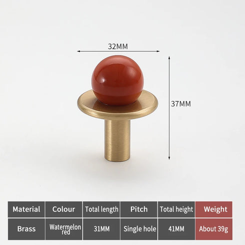 JAYA Nordic Natural Stone Ball Cabinet Knobs with Brass Base Single Hole Drawer Pulls for Dresser Wardrobe Shoe Cabinet