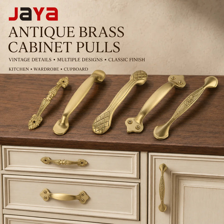 JAYA Antique Brass Cabinet Pull Handles Vintage Drawer Pulls for Kitchen Wardrobe Cupboard Dresser Furniture Hardware