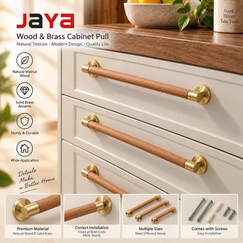 JAYA 140mm Pulls Brass Walnut Kitchen Kitchen Cabinet Drawer Door Pull Adjustable Hole Distance with Screw