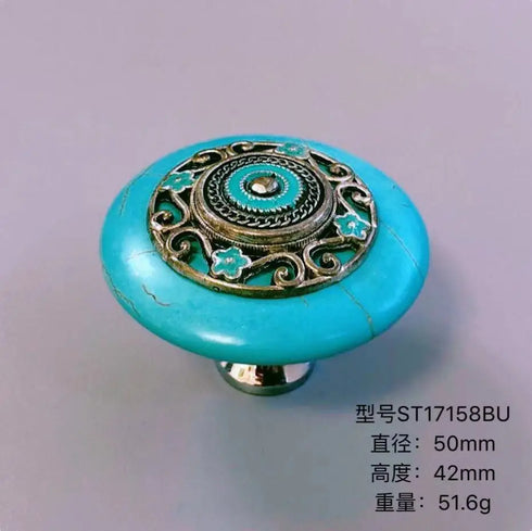 JAYA Vintage Synthetic Turquoise Cabinet Knobs Zinc Alloy Round Single Hole Drawer Pulls Blue Ivory for Dresser Wardrobe