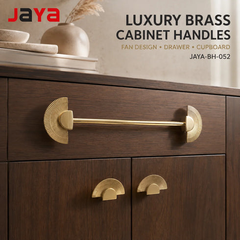 JAYA Luxury Golden Brass Cabinet Handles and Knobs Fan-Shaped Drawer Pulls for Cupboard Wardrobe Furniture