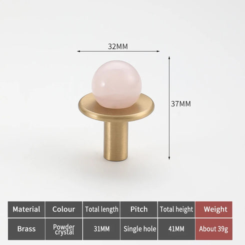 JAYA Nordic Natural Stone Ball Cabinet Knobs with Brass Base Single Hole Drawer Pulls for Dresser Wardrobe Shoe Cabinet