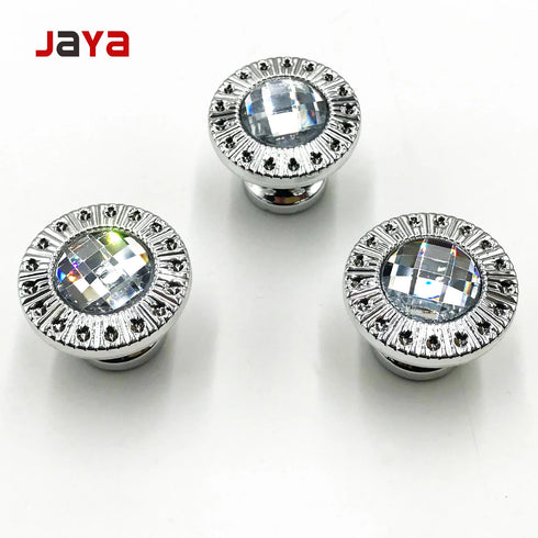 JAYA Factory Wholesale Furniture Bathroom Diamond Luxury Kitchen Bling Drawer Knob Cabinet Chrome Crystal Handle Door Knob
