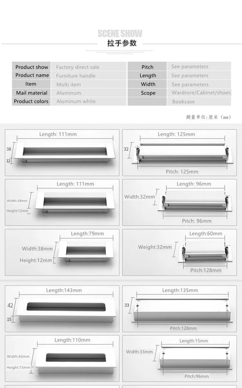 JAYA Modern Aluminum Alloy Recessed Cabinet Handles Black Silver Flush Finger Pulls for Kitchen Drawers Wardrobes Furniture