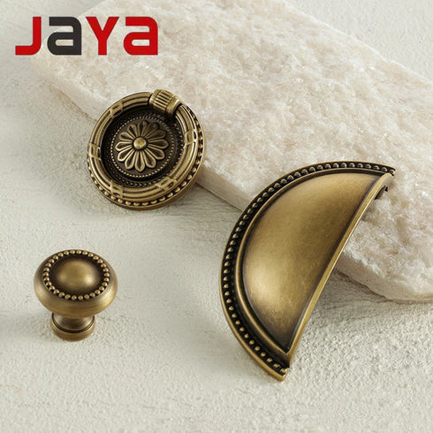 JAYA Antique Bronze Solid Brass Cabinet Handles Wardrobe Pull Cupboard Door Knob Kitchen Accessories Retro Furniture Hardware