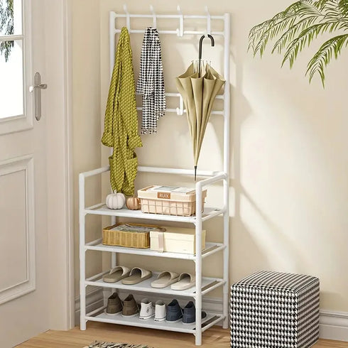 DAJUE Modern Convertible 4-Layer Shoe Rack with Hat & Coat Storage for Living Room & Dining Area Metal Iron Construction