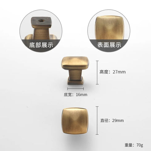 JAYA 2025 Retro Single Hole Solid Brass Wardrobe Handle Modern All-Copper All-Copper Square Cabinet Door Knobs