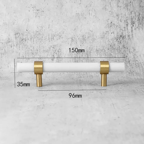 JAYA Luxury Marble and Brass Cabinet Handles Green White T Bar Pulls Knobs for Kitchen Cabinets Drawers and Wardrobes
