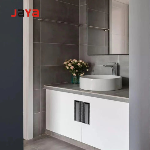 JAYA Leather Zinc Alloy Handle Furniture Modern Style Shift Embedded Door Latch Handle